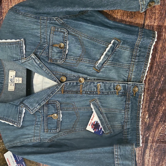 HANDMADE" ☆OKD  "L.e.i." "WINDOW FLOWERS" UpPURPOSED JEAN JACKET! 💙 LG - Picture 11 of 11